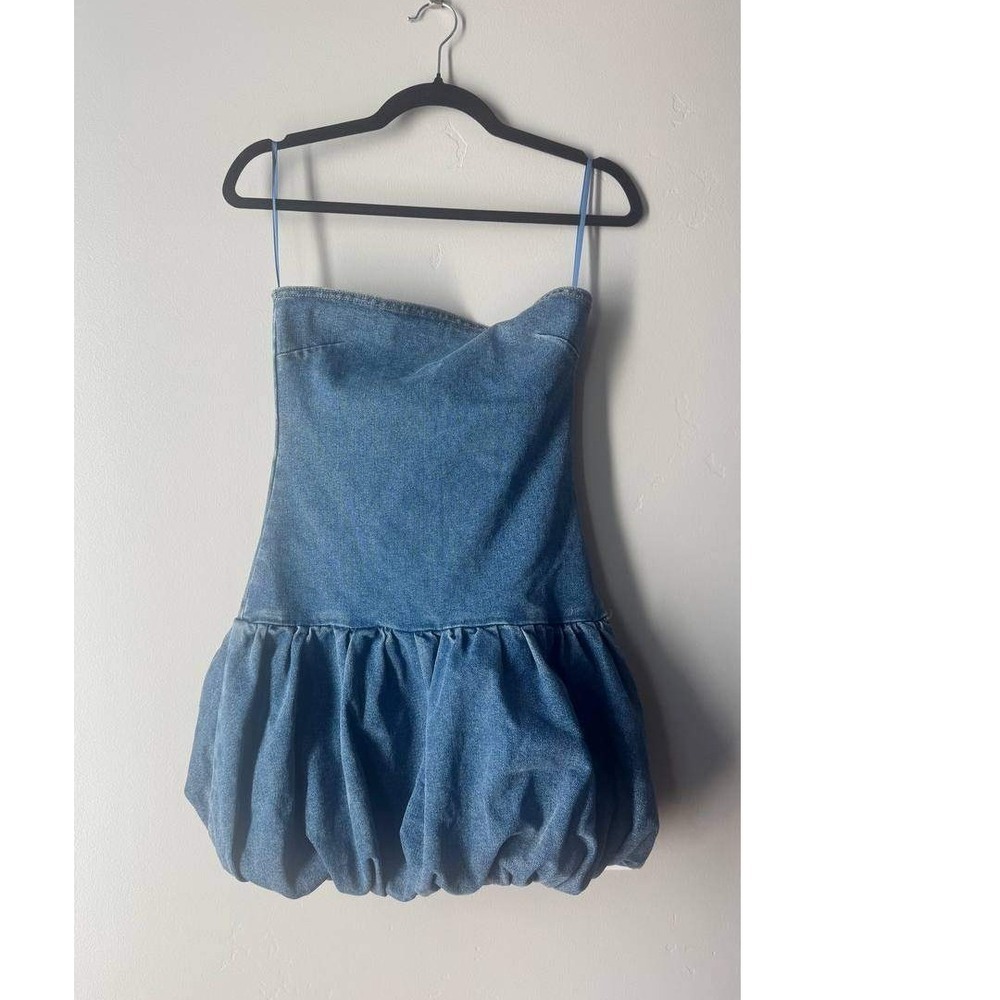 Edikted Denim Bubble Mini Dress Blue Washed S Y2K 90s Model Off Duty Going Out - Picture 2 of 6